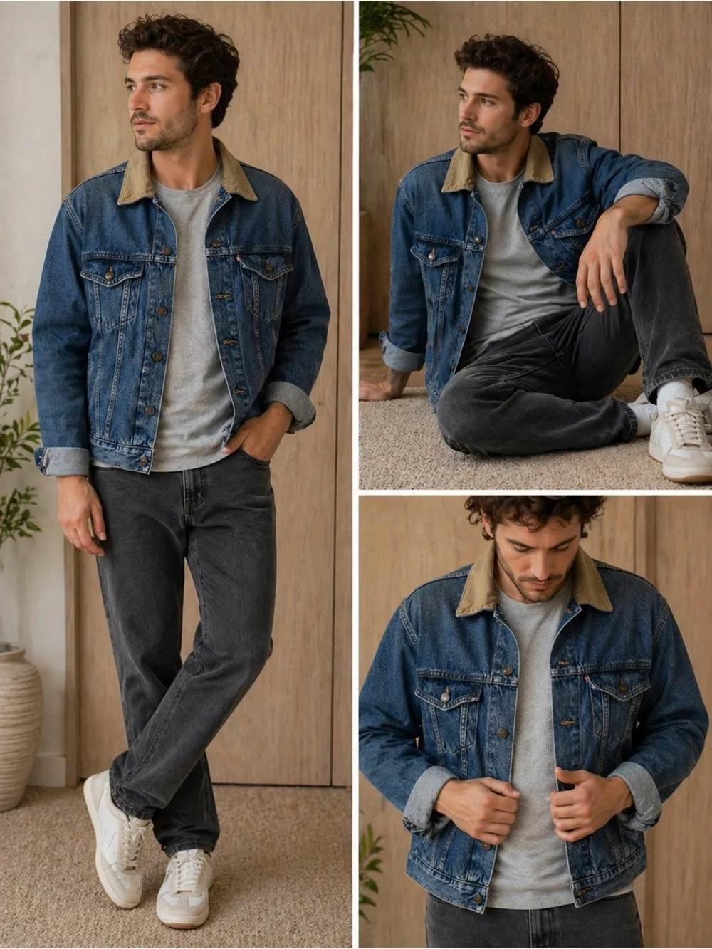 Vintage Levi’s Denim Trucker Jacket Blanket Lined Tan Collar USA Medium 75590239